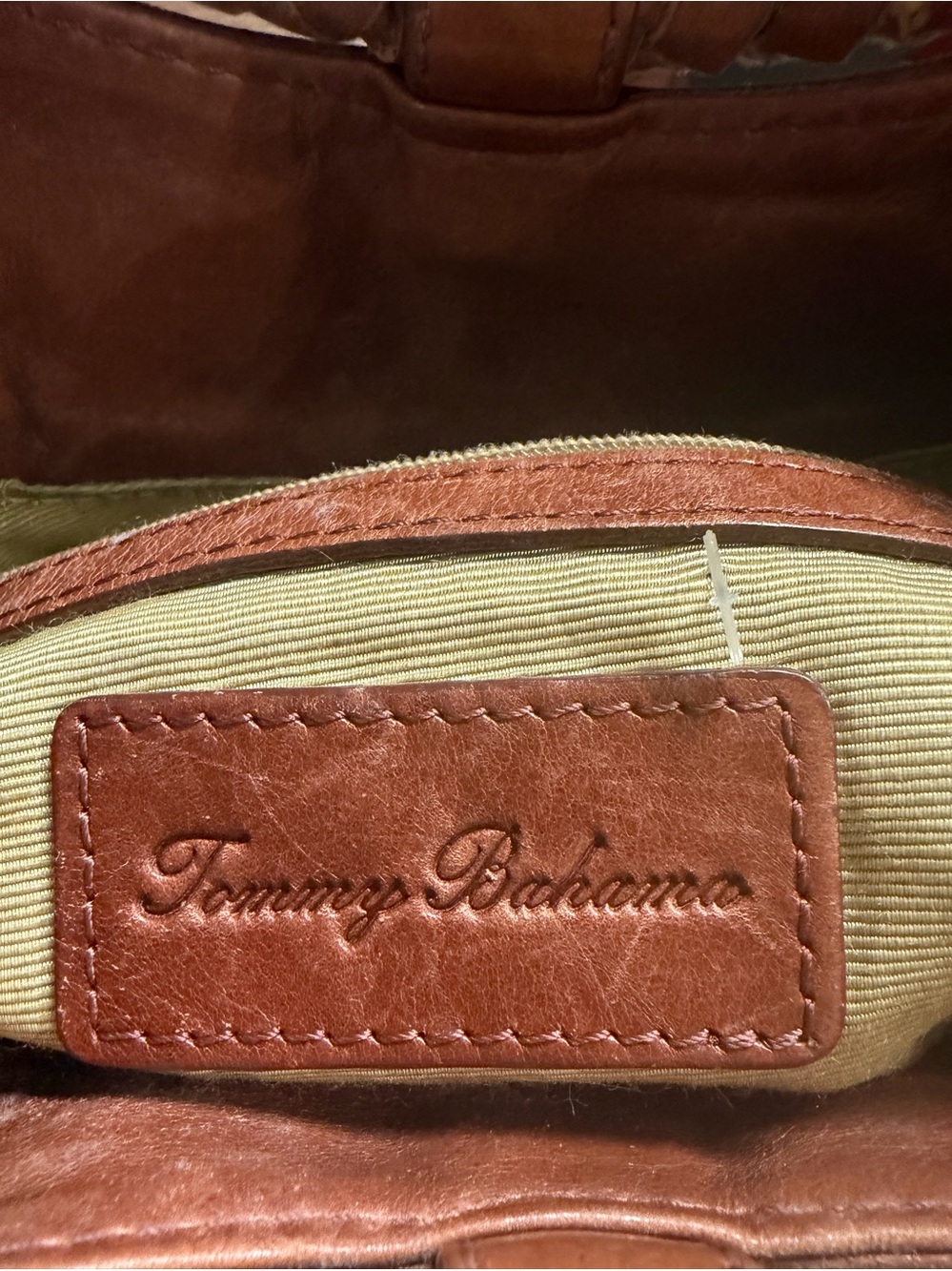 Tommy Bahama Brown Leather Messenger Bag with Cream Lining